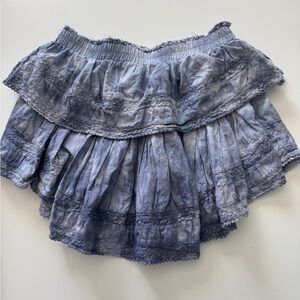 LoveShackFancy Blue Tiered A-Line Skirt